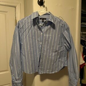 Banana Republic Light Blue and White Striped button down